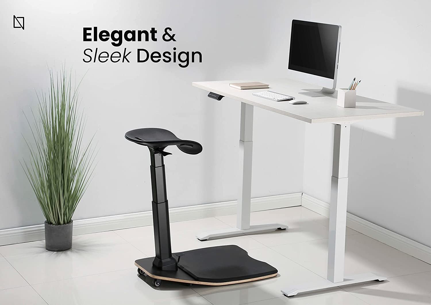Active Stool By Navodesk, Ergonomic Leaning Chair, Sit Stand Stool with Anti Fatigue Mat workspace setup