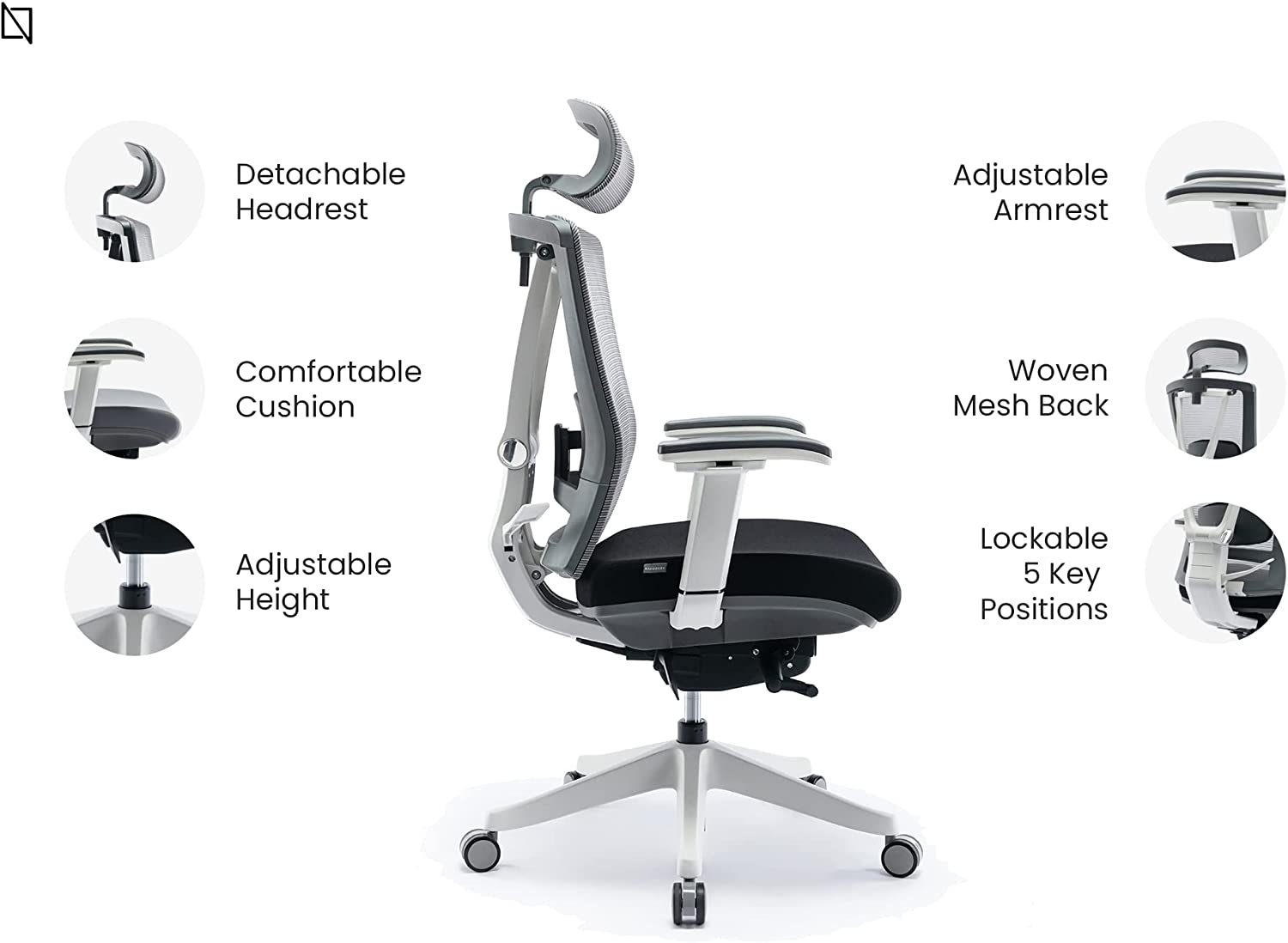 HALO Chair Premium Ergonomic Gaming & Office Chair with Multi Adjustable Features by Navodesk Black & White