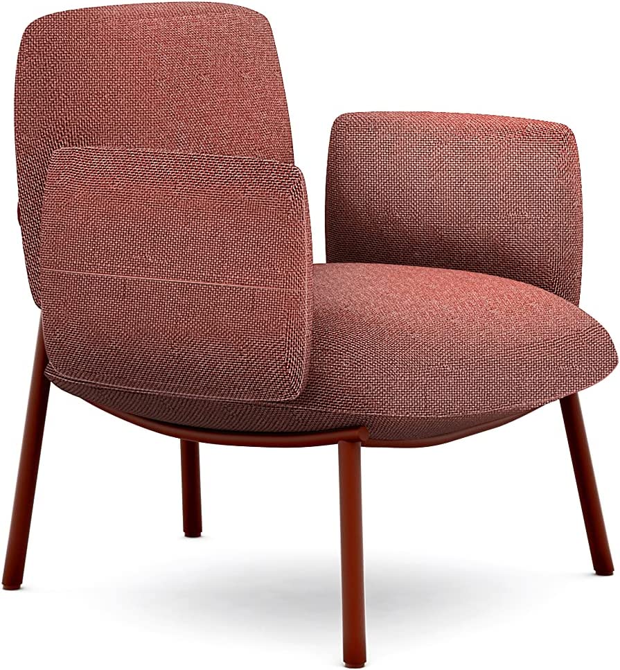 Cloud Chair, Single Seater Sofa, Lounge & Waiting Chair, Modern Fabric Armchair by Navodesk (Coral Red)