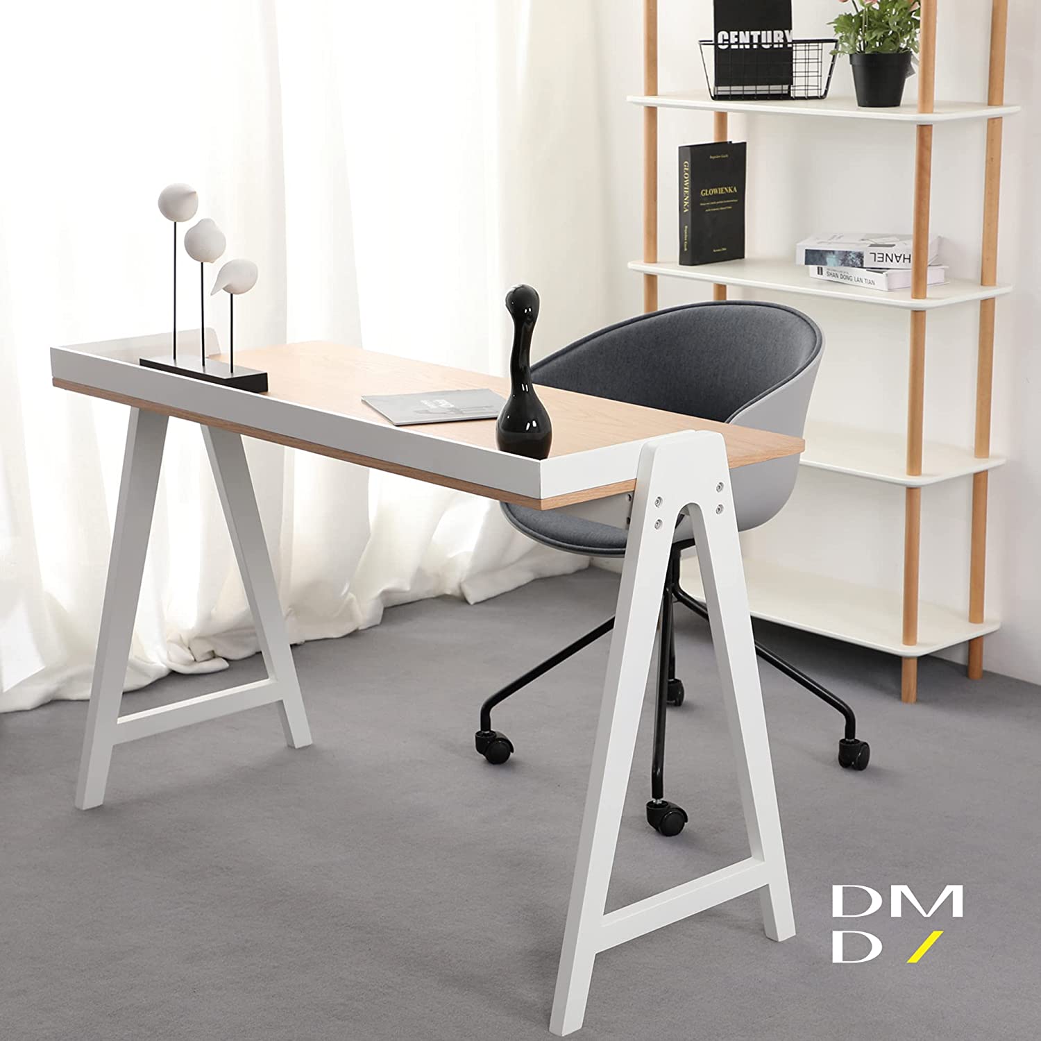 KAI Desk, Modern Nordic Desk, Study desk, Computer Desk, Study Table for home office with Solid Wood Base & Oak Top By Daamudi workspace setup