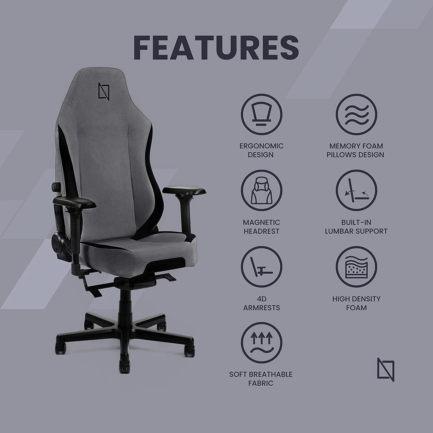 APEX Chair, Premium Ergonomic Soft Fabric Gaming Chair with Memory Foam Pillows, Magnetic Headrest & Integrated Lumbar Support By Navodesk
