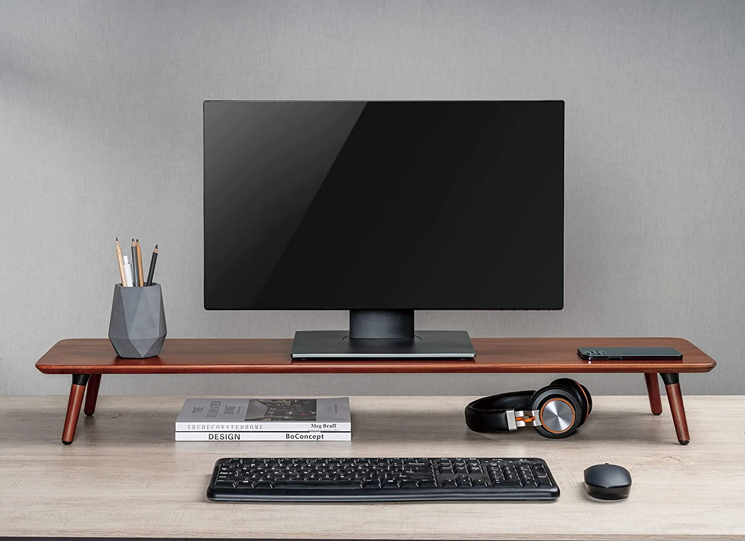 _Navodesk Premium Walnut Monitor Riser, Minimalistic Wooden Monitor Stand for Laptop, iMac & PC (Large)