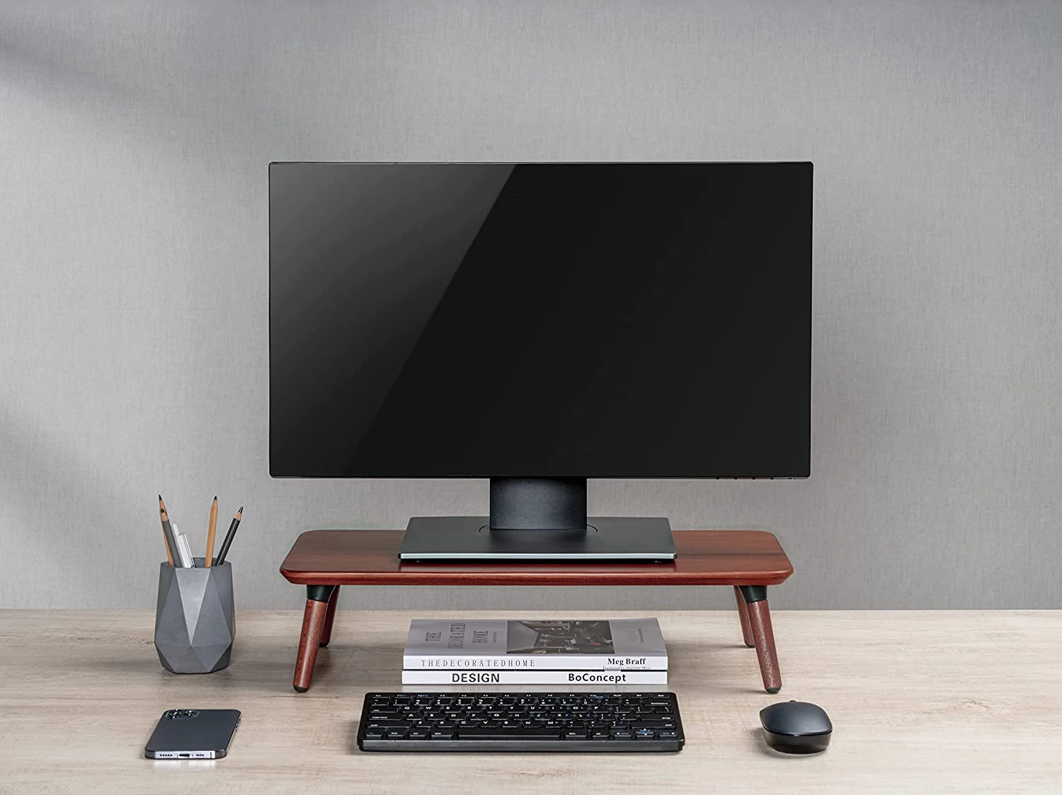 _Navodesk Premium Walnut Monitor Riser, Minimalistic Wooden Monitor Stand for Laptop, iMac & PC (Medium